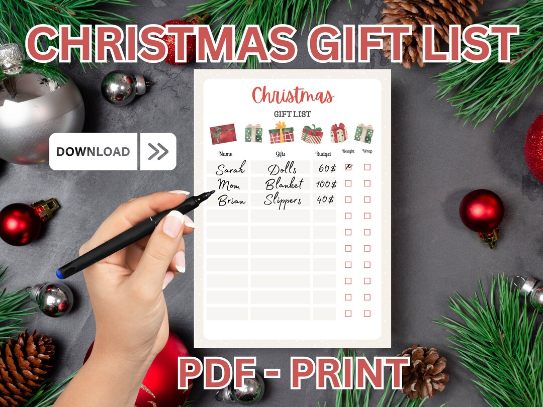 CHRISTMAS LIST DOWNLOAD Pdf Instant Download Print - Etsy