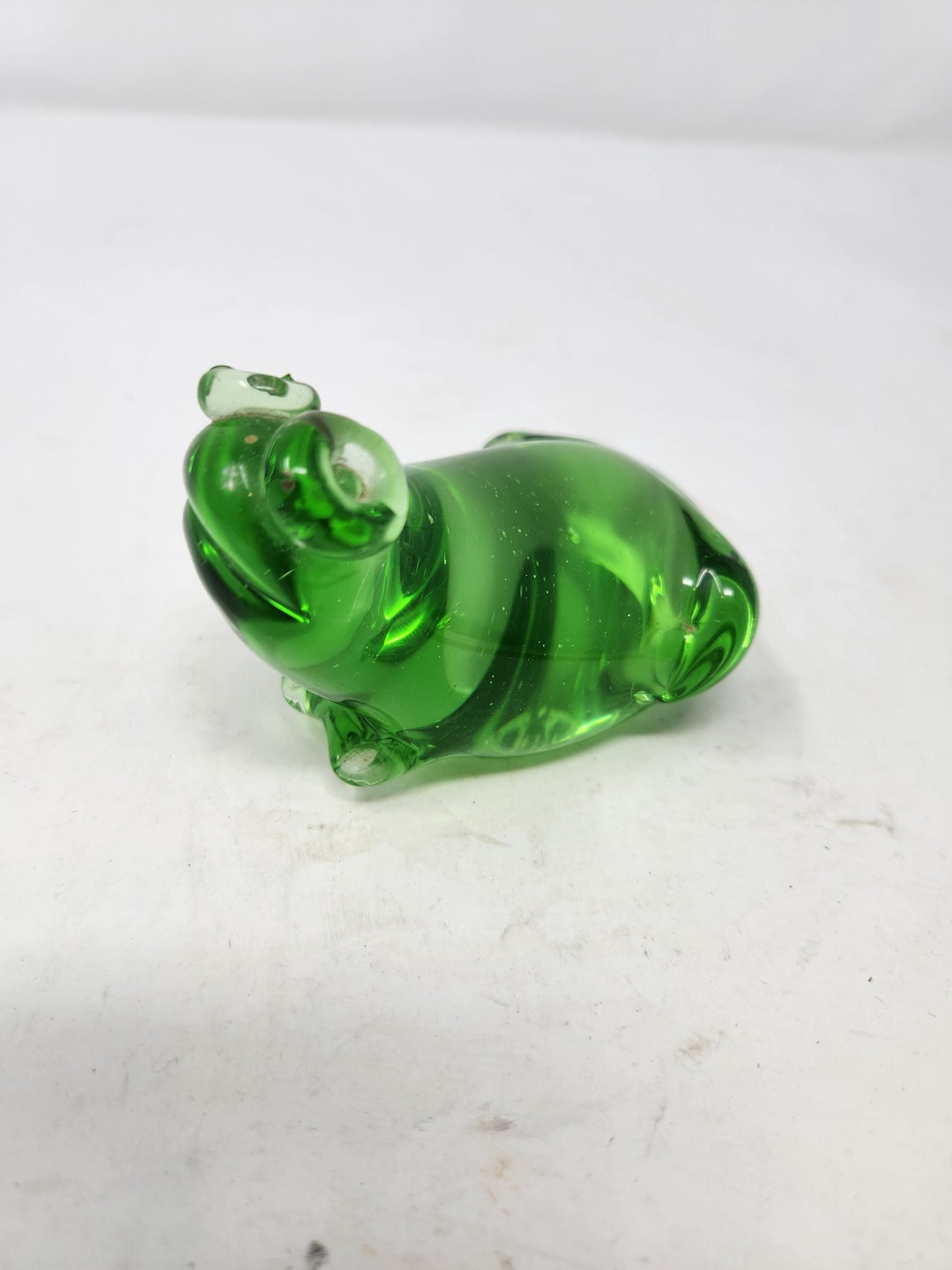 Green Glass Hand Blown Frog Paperweight Etsy