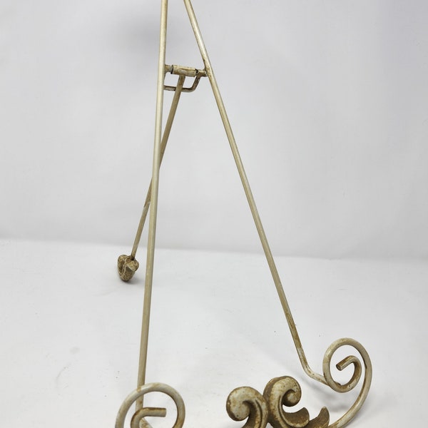 Off White Antique Metal Decorative Display Stand Tabletop Easel 16" Tall