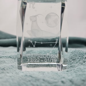 3D Clear Glass Etched Capricorn Paperweight