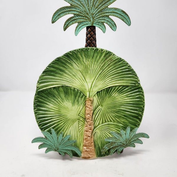 San Marco Italy Hand Painted Palm Tree Decorative Plate & Easel Stand