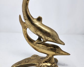 Vintage Brass Dolphin Statue