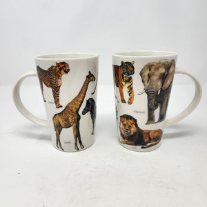 Kent Pottery Animal Mugs, Giraffe, Zebra, Cheetah, Tiger, Lion, Elephant