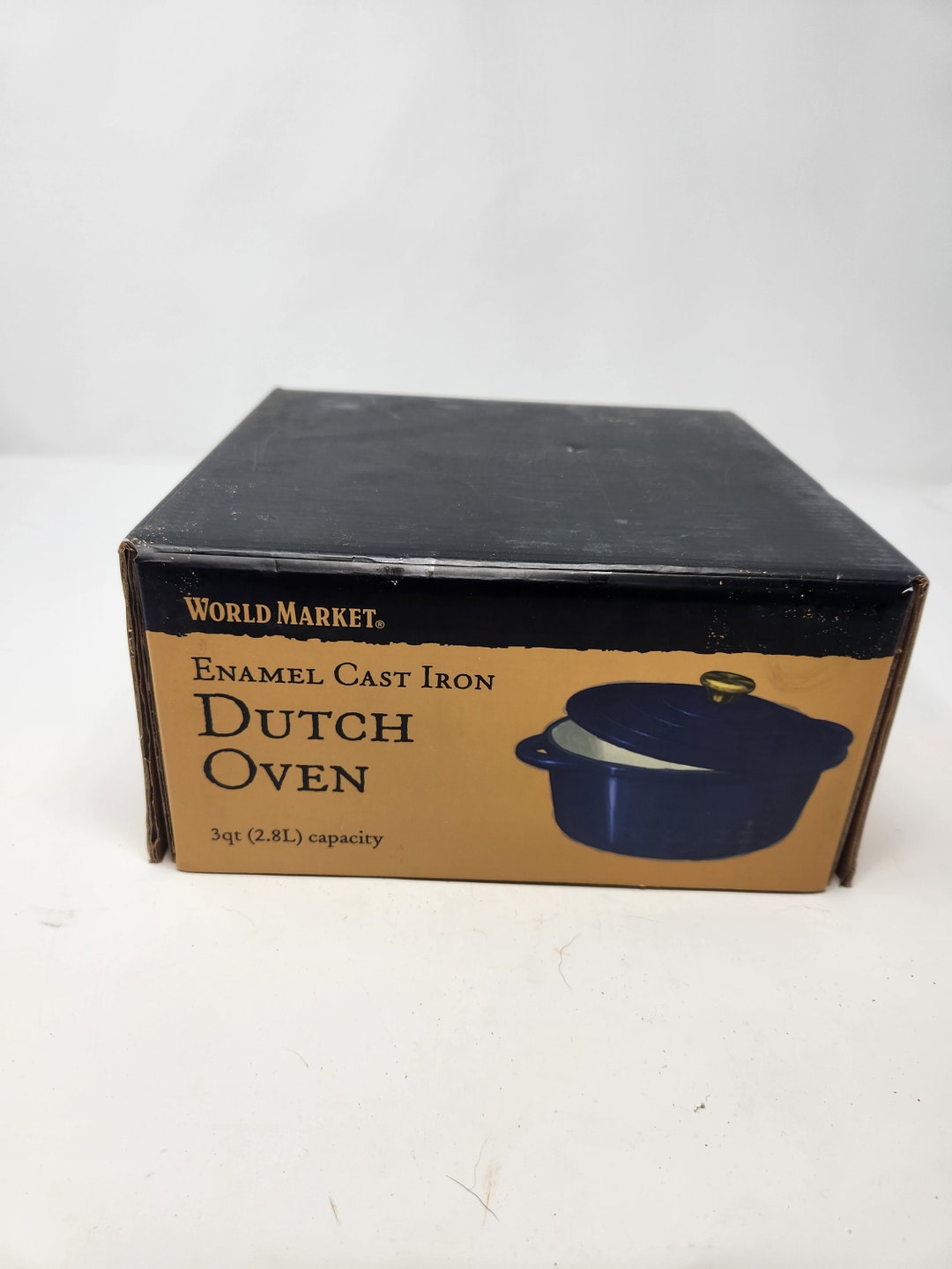 World Market Enamel Cast Iron Dutch Oven--navy Blue With Gold