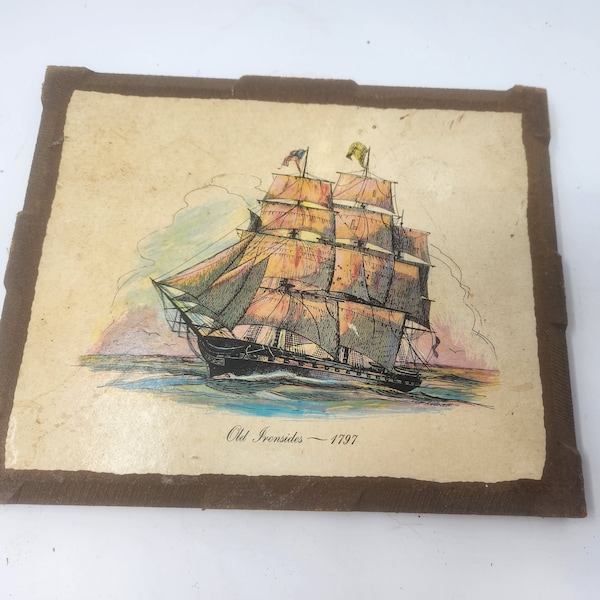 Vintage Old Ironsides 1797 USS Constitution Sailing Ship Plaque