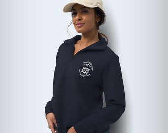 Custom Embroidered Logo Text Fleece, Embroidered Business Logo Unisex Jacket, Monogram Company Name Zip Coat, Logo Business Uniform Pullover