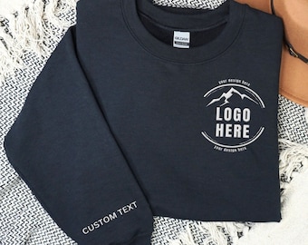 Custom Embroidered Logo Text Sweatshirt, Embroidered Business Logo Unisex Sweater, Monogram Company Name Crewneck, Logo Business Uniform Tee