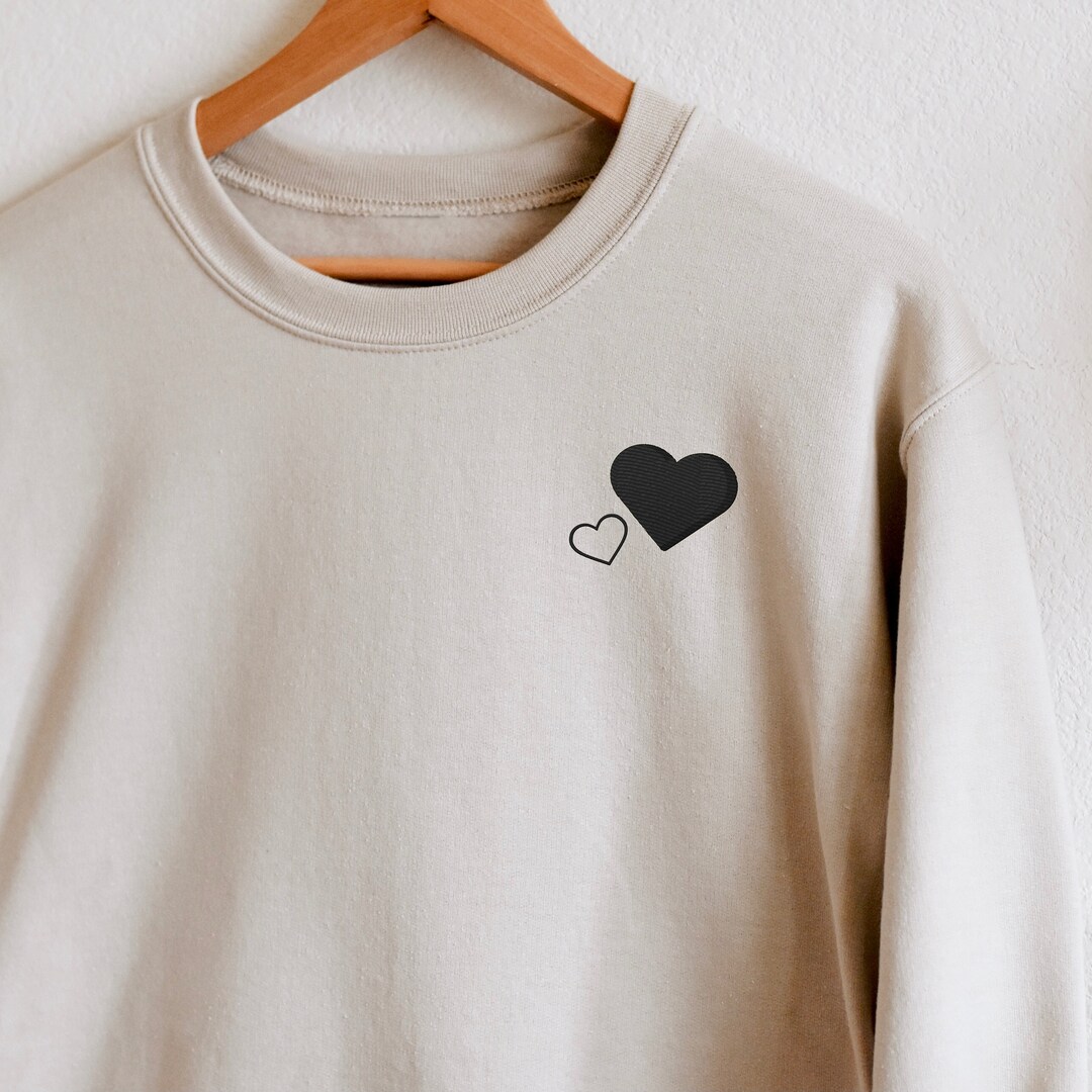 Embroidered Initial Sleeve Heart Custom Valentines Crewneck Sweatshirt ...
