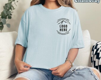 Custom Logo Design Comfort Color Embroidery Shirt, Company Embroidered Logo Merch, Team Shirt, Personalized Logo T Shirt, Text Here Graphic
