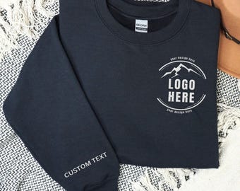Custom Embroidered Logo Text Sweatshirt, Embroidered Business Logo Unisex Sweater, Monogram Company Name Crewneck, Logo Business Uniform Tee