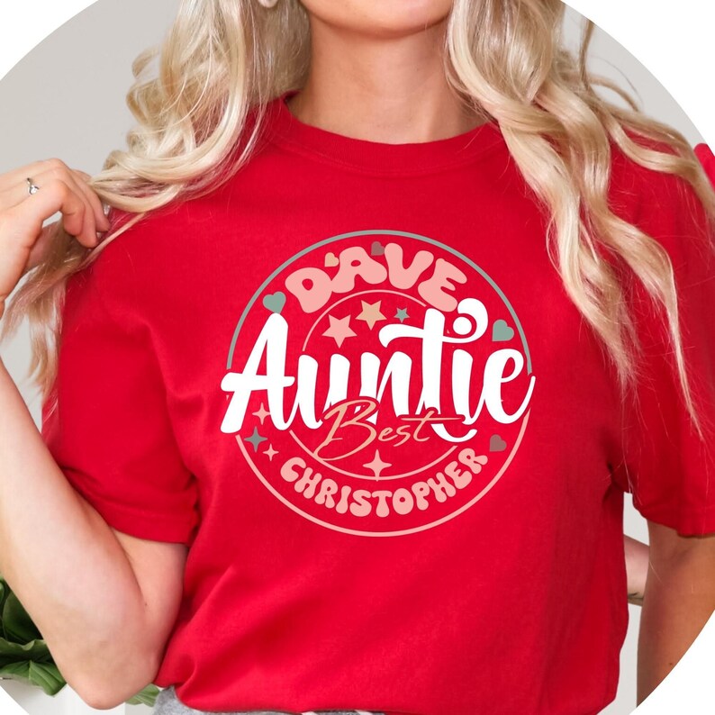 Custom Retro Cool Auntie Shirt With Nephews Names Personalised Tee Gift