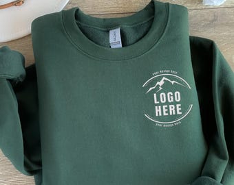 Sudadera con texto de logotipo bordado personalizado, suéter unisex con logotipo comercial bordado, cuello redondo con monograma con nombre de empresa, camiseta de uniforme comercial con logotipo
