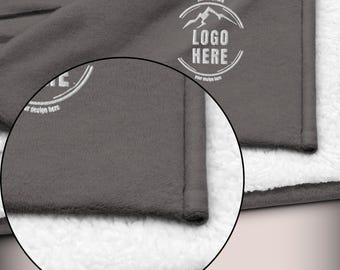 Custom Logo Embroidered Warm Fleece Blanket, Monogrammed Sherpa Throw Blanket Present, Cute Holiday Gift Idea, Custom Logo Corporate Gift