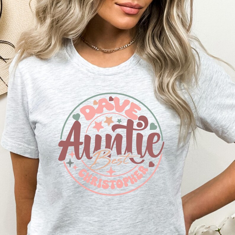 Custom Retro Cool Auntie Shirt With Nephews Names Personalised Tee Gift