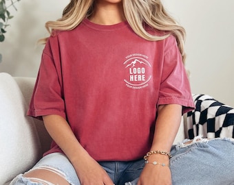 Custom Logo Design Comfort Color Embroidery Shirt, Company Embroidered Logo Merch, Team Shirt, Personalized Logo T Shirt, Text Here Graphic