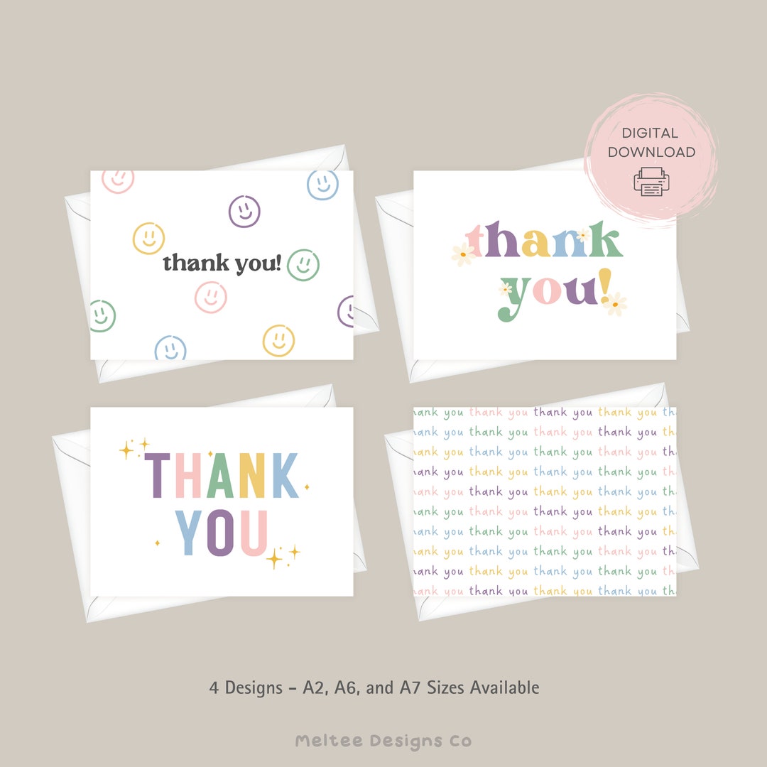 Printable Pastel Thank You Card Set | Thank You Card Instant