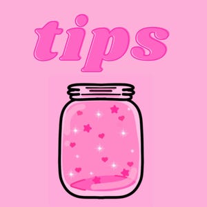 Peut inclure: Graphique rose avec le mot "tips" en grandes lettres roses. Un bocal de dessin animé avec un couvercle est rempli de cœurs et d'étoiles roses. Le texte "Thank You for Your Kindness!" est sous le bocal. Le texte continue, "Your support means everything to us! While tipping is never expected, we truly appreciate your generosity. Every little bit helps us continue creating unique designs and growing our small business."