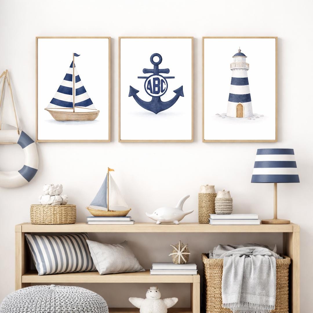 Personalized Nautical Nursery Art Prints | Watercolor Sailboat, Anchor ...