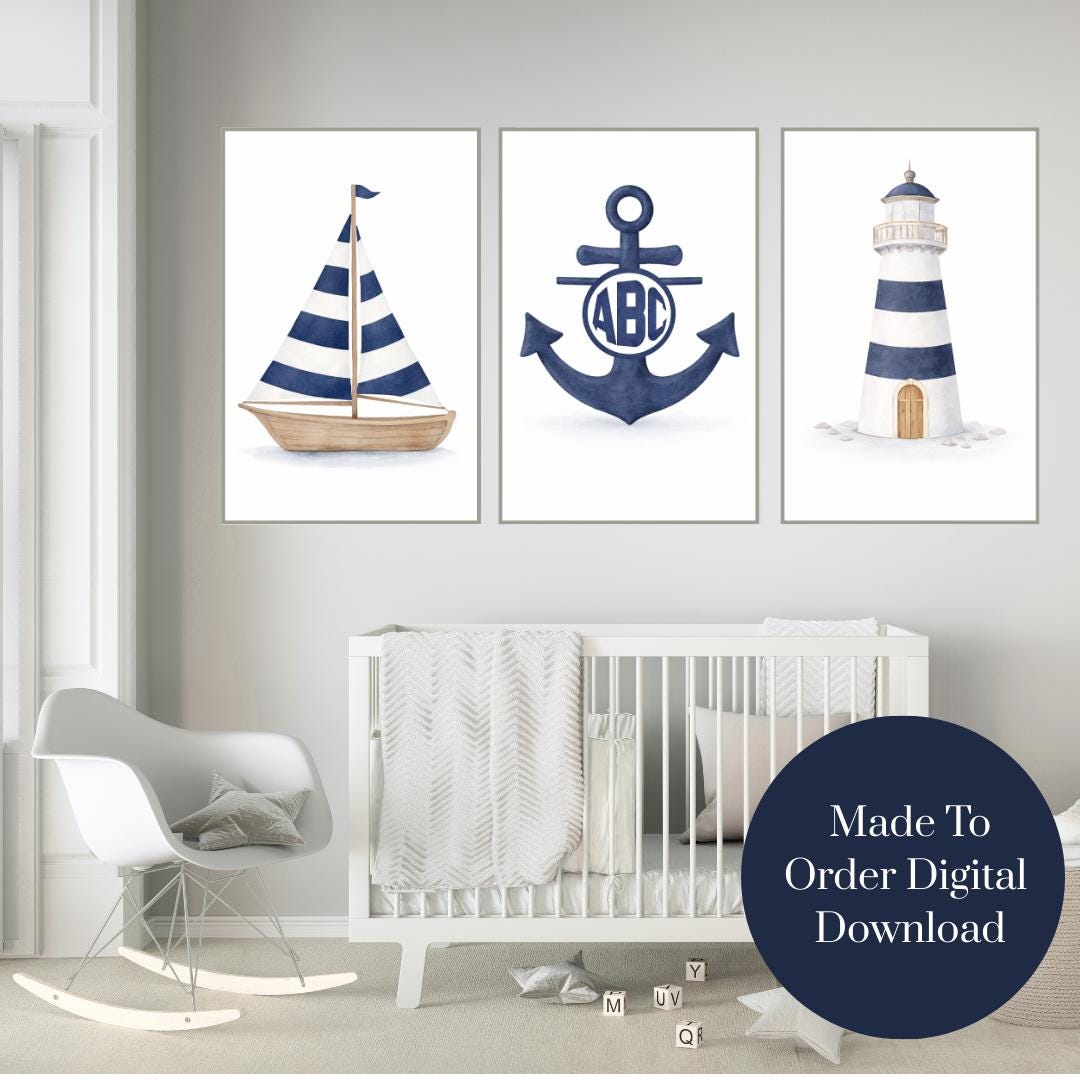 Personalized Nautical Nursery Art Prints | Watercolor Sailboat, Anchor ...