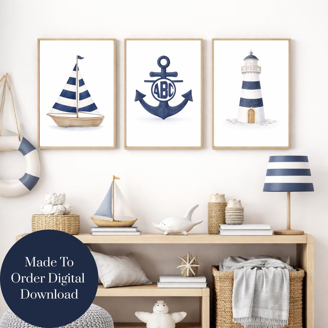 Personalized Nautical Nursery Art Prints | Watercolor Sailboat, Anchor ...