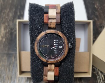 Wooden Strap Unisex Watch, Engraved Gift Box