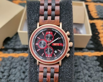Wooden Strap Unisex Watch, Engraved Back