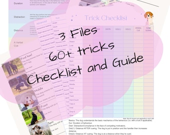 Trick Checklist | 60+ tricks | Easy -> Advanced | Guide included | Digital File | Printable dog training log
