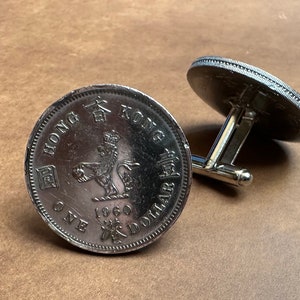 Handmade Vintage 1960’s Chinese Hong Kong One Dollar Coin Cufflinks