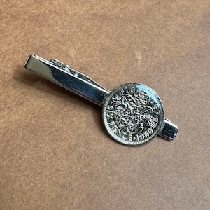 Handmade Vintage 1950-60’s British Six Pence Coin Tie Bar Clip