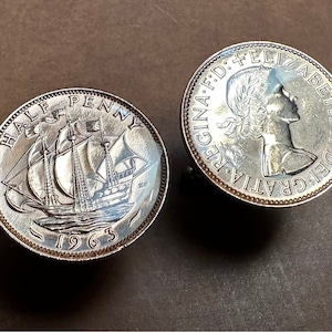Handmade Vintage 1960’s British Half Penny Coin Cufflinks