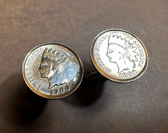 Handmade Antique 1899-1908 American Indian Head Penny Coin Cufflinks