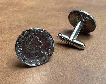 Handmade Vintage 1956 British Six Pence Coin Cufflinks