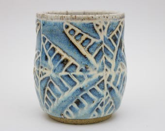 Hand Carved Ceramic Cup - Slip Inlay