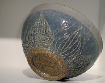 Hand-Carved Ceramic Bowl - Blue