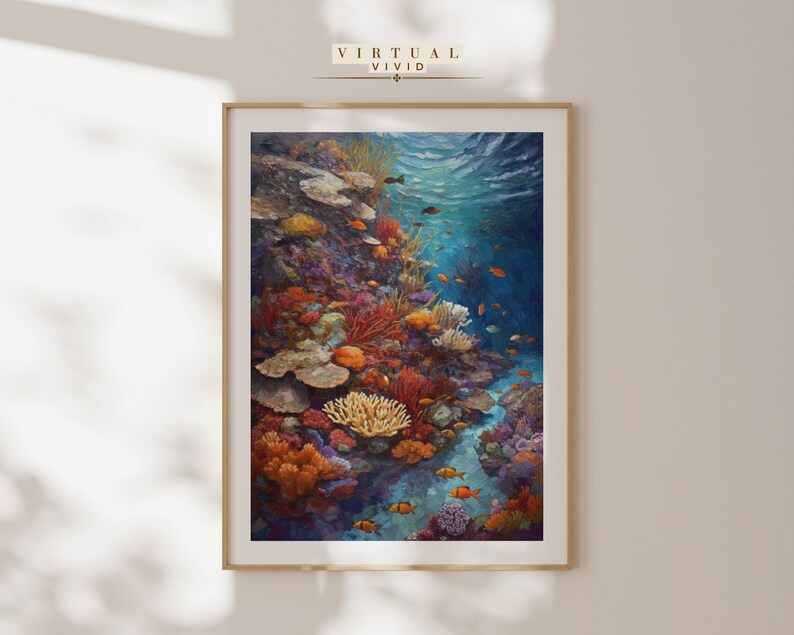 Digital Oil Painting of a Coral Reef, Printable Ocean Themed Wall Art ...