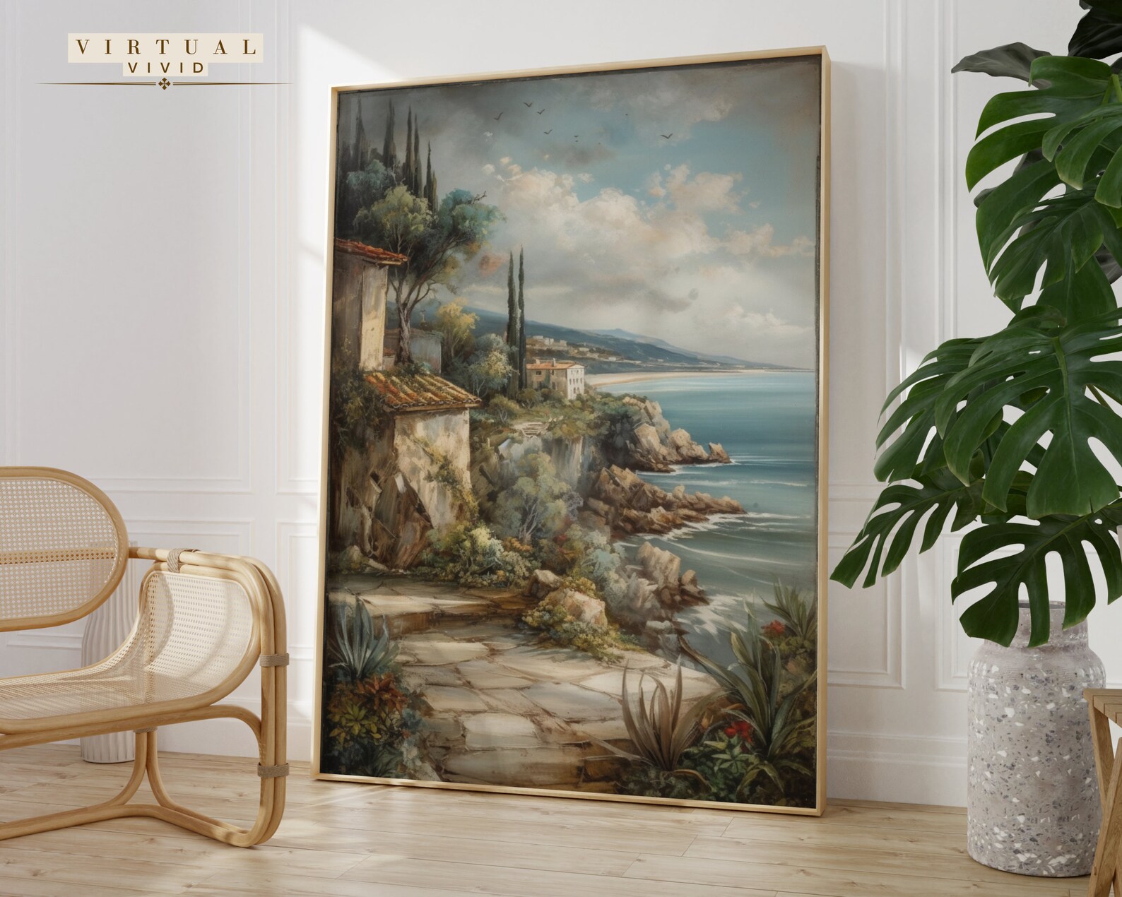 DIGITAL Fresco Oil Painting of Coastal Cliff House Beach Etsy