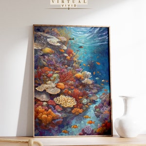 DIGITAL Oil Painting of a Coral Reef Printable Ocean Themed - Etsy