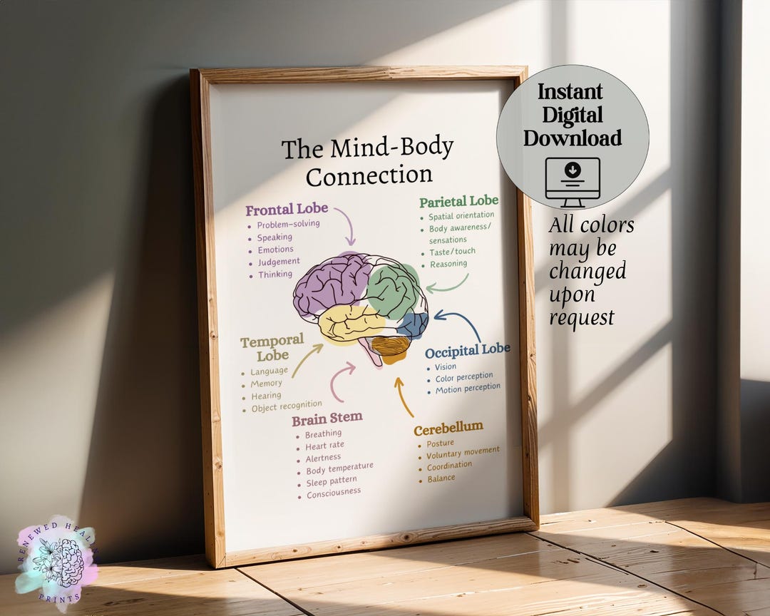 Brain Anatomy Print: Mind-body Connection Neurology Art (digital ...