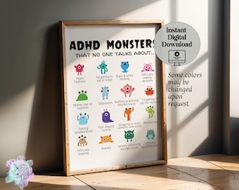 Impresión de Monstruos con TDAH: Arte de consejero para niños (impresión digital)