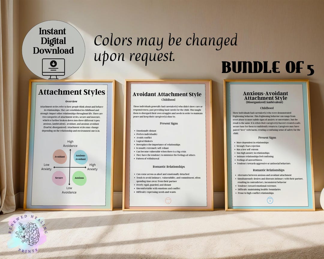 BUNDLE OF 5| Four Attachment Styles Handout |therapy Resource, Gift for ...