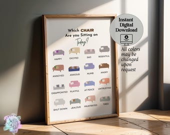 Affiche graphique des émotions : décoration de bureau de thérapie pour thérapeute, assistante sociale (impression numérique)