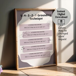 Grounding Senses 54321 Mindfulness Handout for Social Workers, Occupational Therapy, Counselors, Mental Health | Digital Print