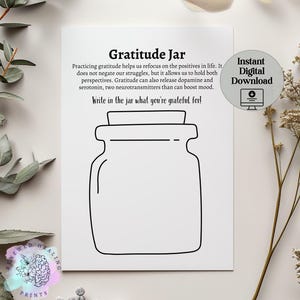 Dankbarkeitsglas Arbeitsblatt für Depression, Trauer, Trauma, psychische Gesundheit, Sozialarbeit, Therapie, Beratung, Positivität, Handout | Digitaldruck