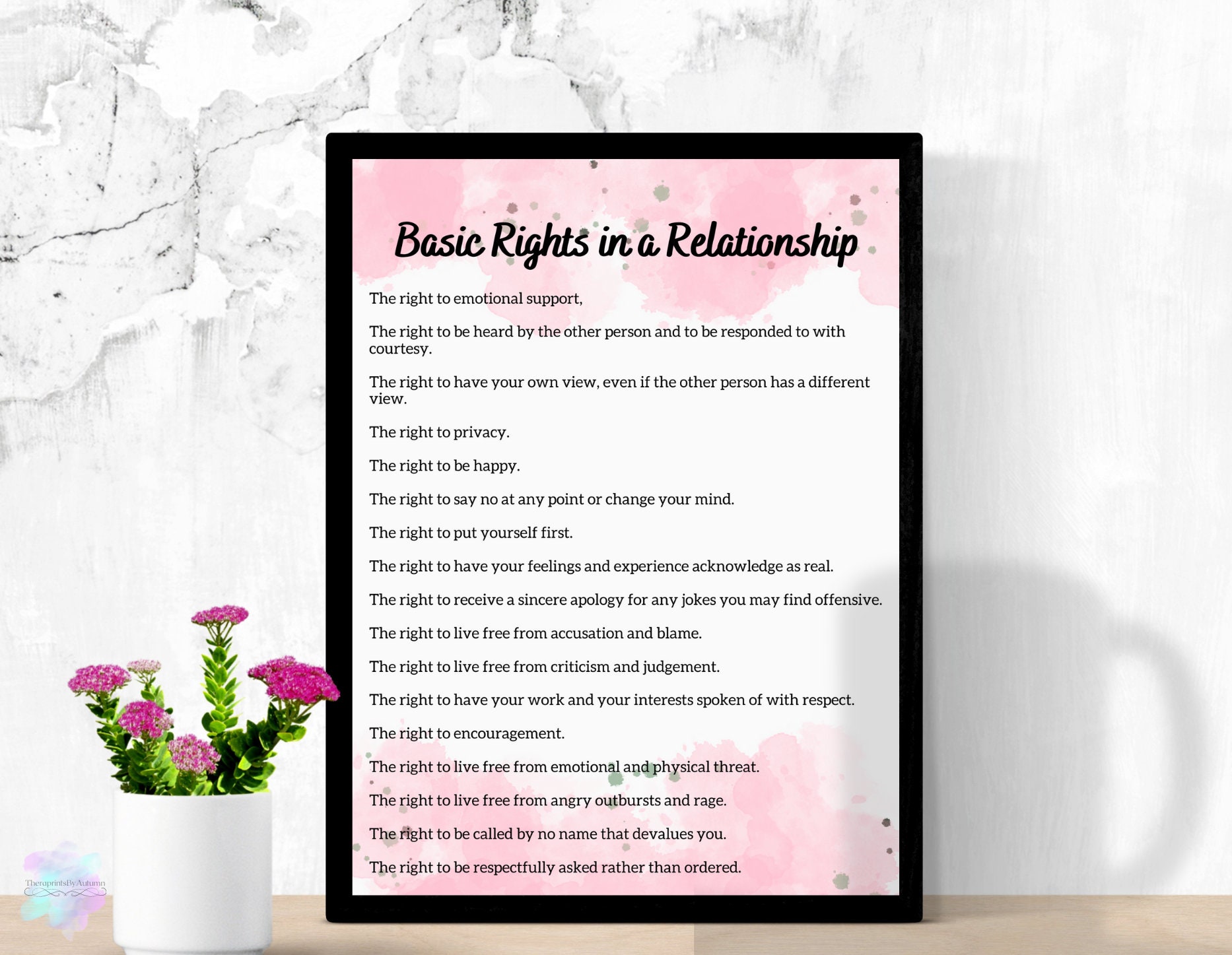 Basic Rights in a Relationship Poster Therapy Office Decor, Psychology