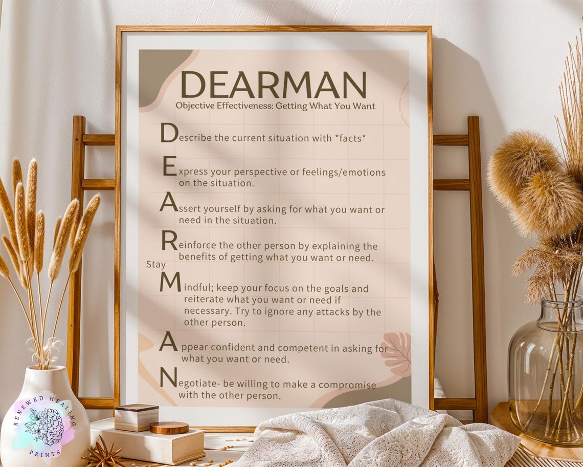 DBT:DEARMAN | BOHO Dialectical Behavior Therapy, Interpersonal ...