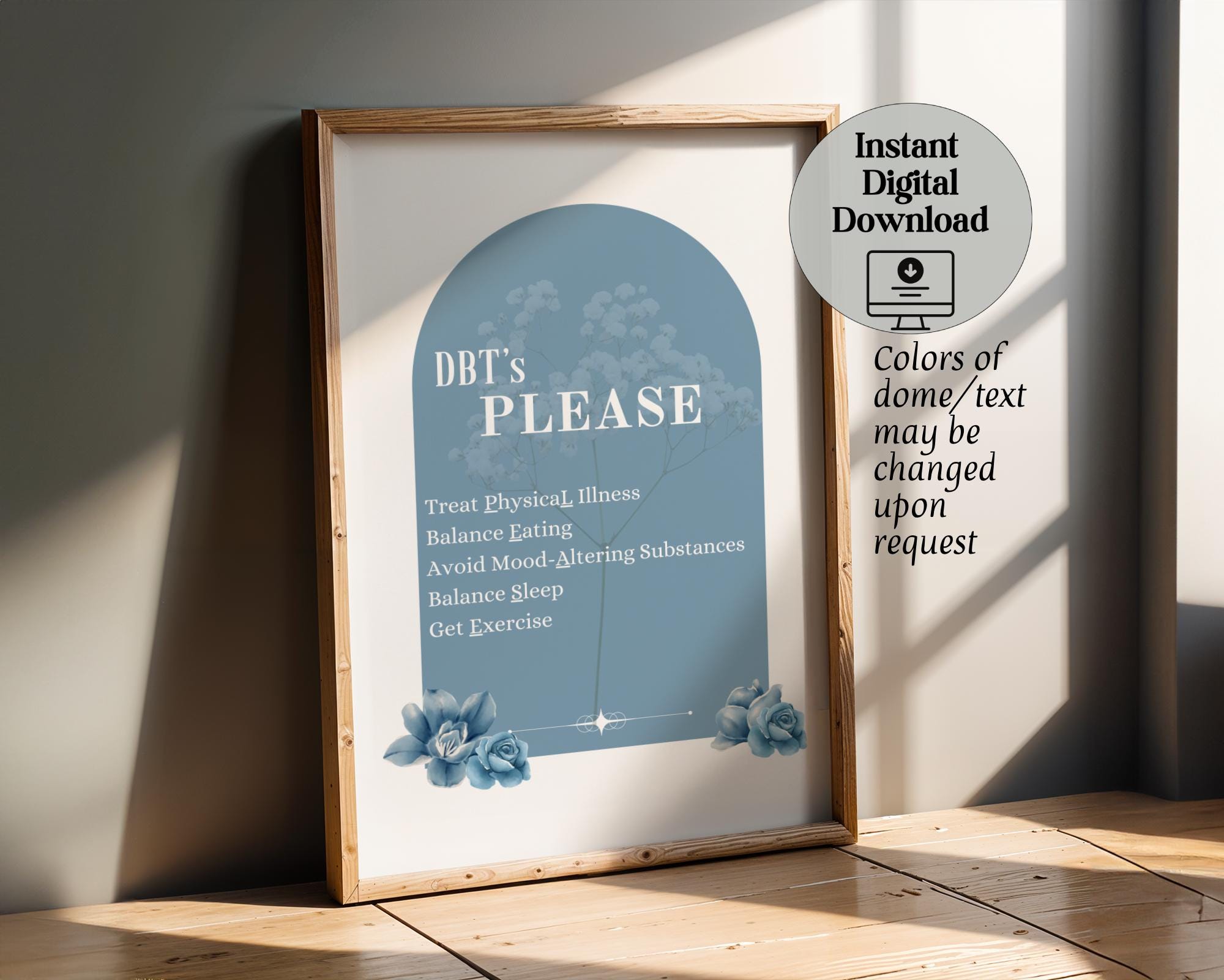 DBT: PLEASE, Self Care Emotional Regulation |Dialectical Behavior for Social Worker, Counselor, Occupational Therapy | Digital Print