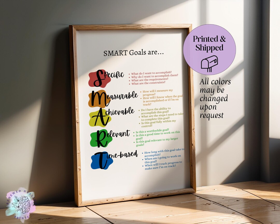 SMART Goals Rainbow Print, Therapy Office Decor, 8.5x11 - Etsy