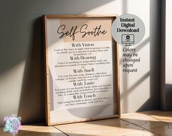 DBT Dialectical Behavior Therapy- Self Soothe Grounding | BOHO Print for Social Worker, Counselor, Occupational Therapy| Digital Print