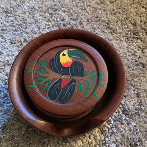 Vintage bird teak coaster