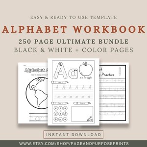 250 Alphabet Worksheets Download, Preschool-Kindergarten, Baby’s First Alphabet Workbook